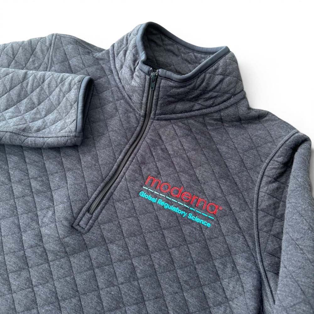 Marine Layer 1/4 Zip Pullover Men L Blue Gray Quilted Corbet Mock Neck Sweater